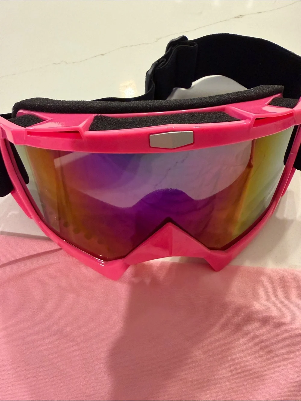 Unbranded Pink Sports Goggles & Neck Guard Set - One Size Fits Most